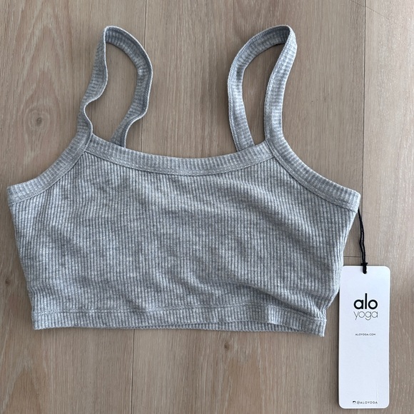 Alo Yoga Ribbed Crop Whisper Bra Tank Top, Small, Heather Gray, NWT - Picture 1 of 11